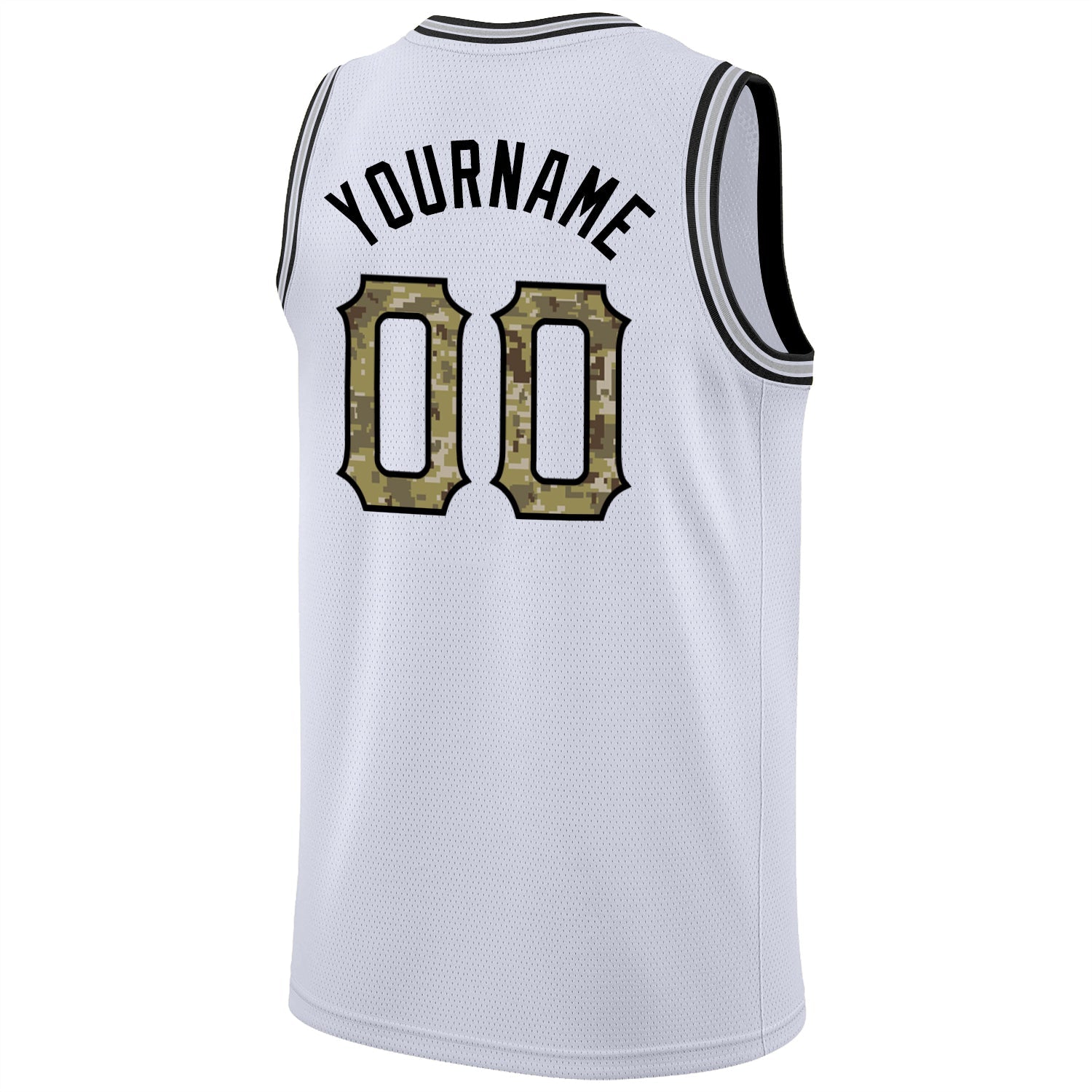 Custom White Camo-Black Round Neck Rib-Knit Basketball Jersey - Sky-Custom