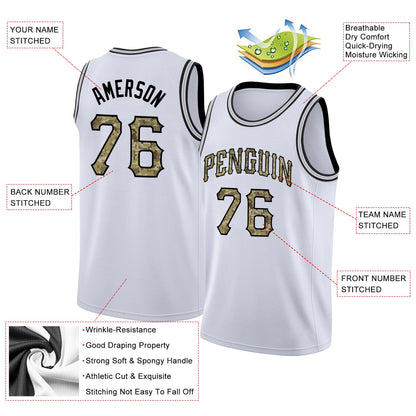 Custom White Camo-Black Round Neck Rib-Knit Basketball Jersey - Sky-Custom