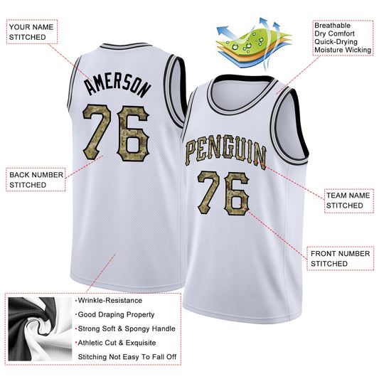 Custom White Camo-Black Round Neck Rib-Knit Basketball Jersey - Sky-Custom