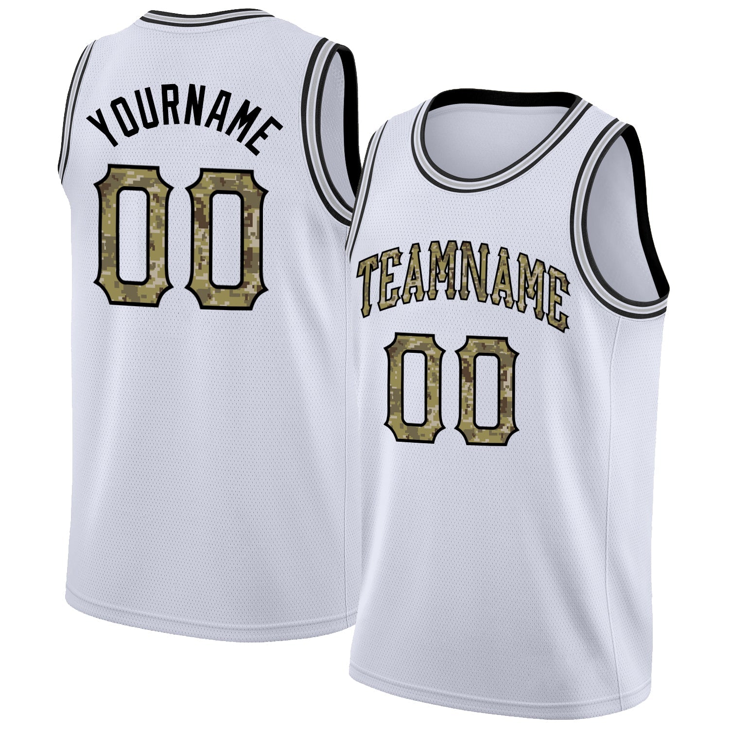 Custom White Camo-Black Round Neck Rib-Knit Basketball Jersey - Sky-Custom