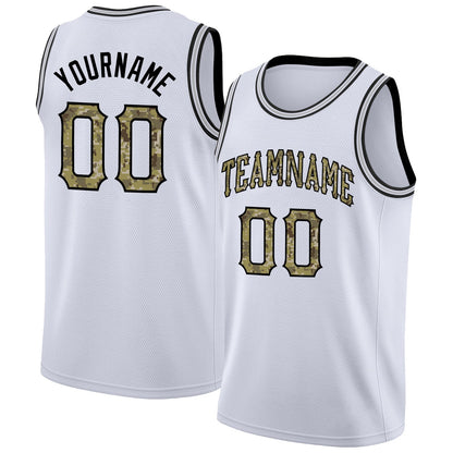 Custom White Camo-Black Round Neck Rib-Knit Basketball Jersey - Sky-Custom