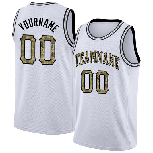 Custom White Camo-Black Round Neck Rib-Knit Basketball Jersey - Sky-Custom