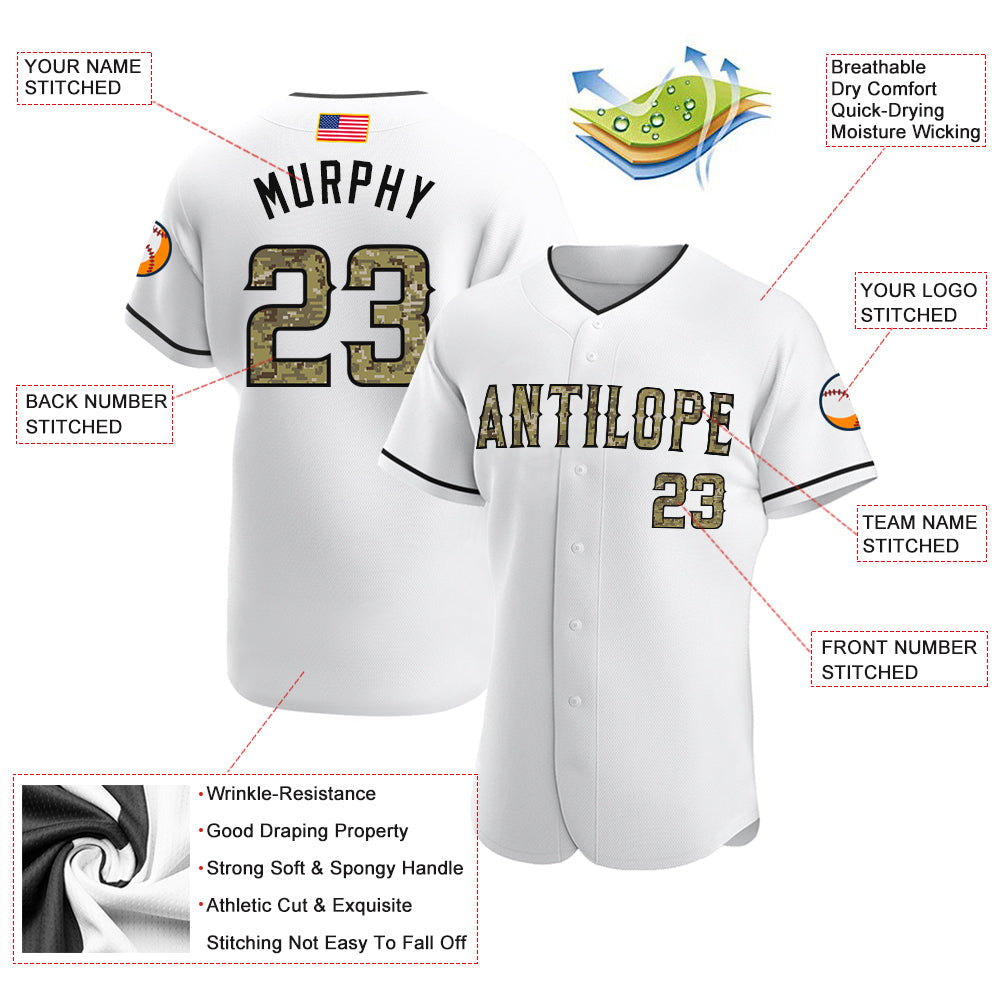 Custom White Camo-Black Authentic American Flag Fashion Baseball Jersey - Sky-Custom
