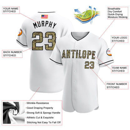 Custom White Camo-Black Authentic American Flag Fashion Baseball Jersey - Sky-Custom
