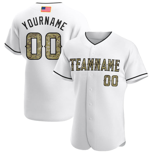 Custom White Camo-Black Authentic American Flag Fashion Baseball Jersey - Sky-Custom