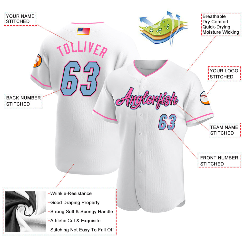 Custom White Light Blue-Pink Authentic American Flag Fashion Baseball Jersey - Sky-Custom