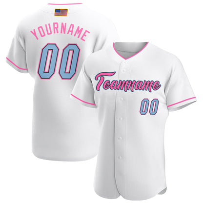 Custom White Light Blue-Pink Authentic American Flag Fashion Baseball Jersey - Sky-Custom