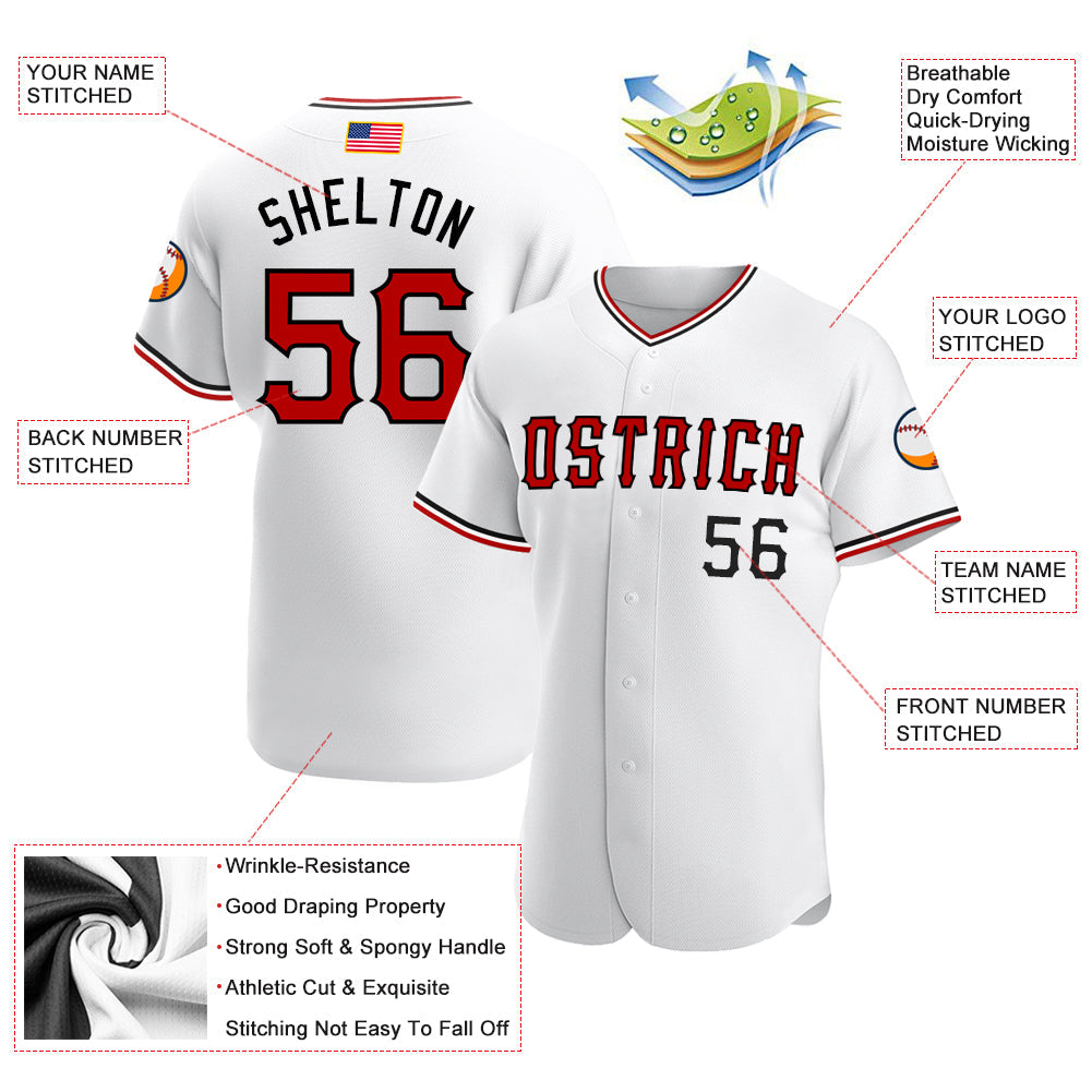 Custom White Red-Black Authentic American Flag Fashion Baseball Jersey - Sky-Custom