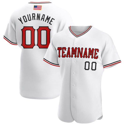 Custom White Red-Black Authentic American Flag Fashion Baseball Jersey - Sky-Custom