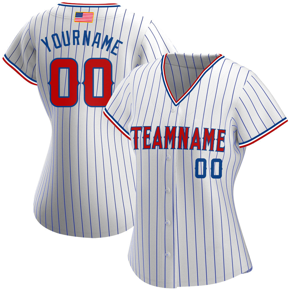 Custom White Royal Pinstripe Red-Royal Authentic American Flag Fashion Baseball Jersey - Sky-Custom