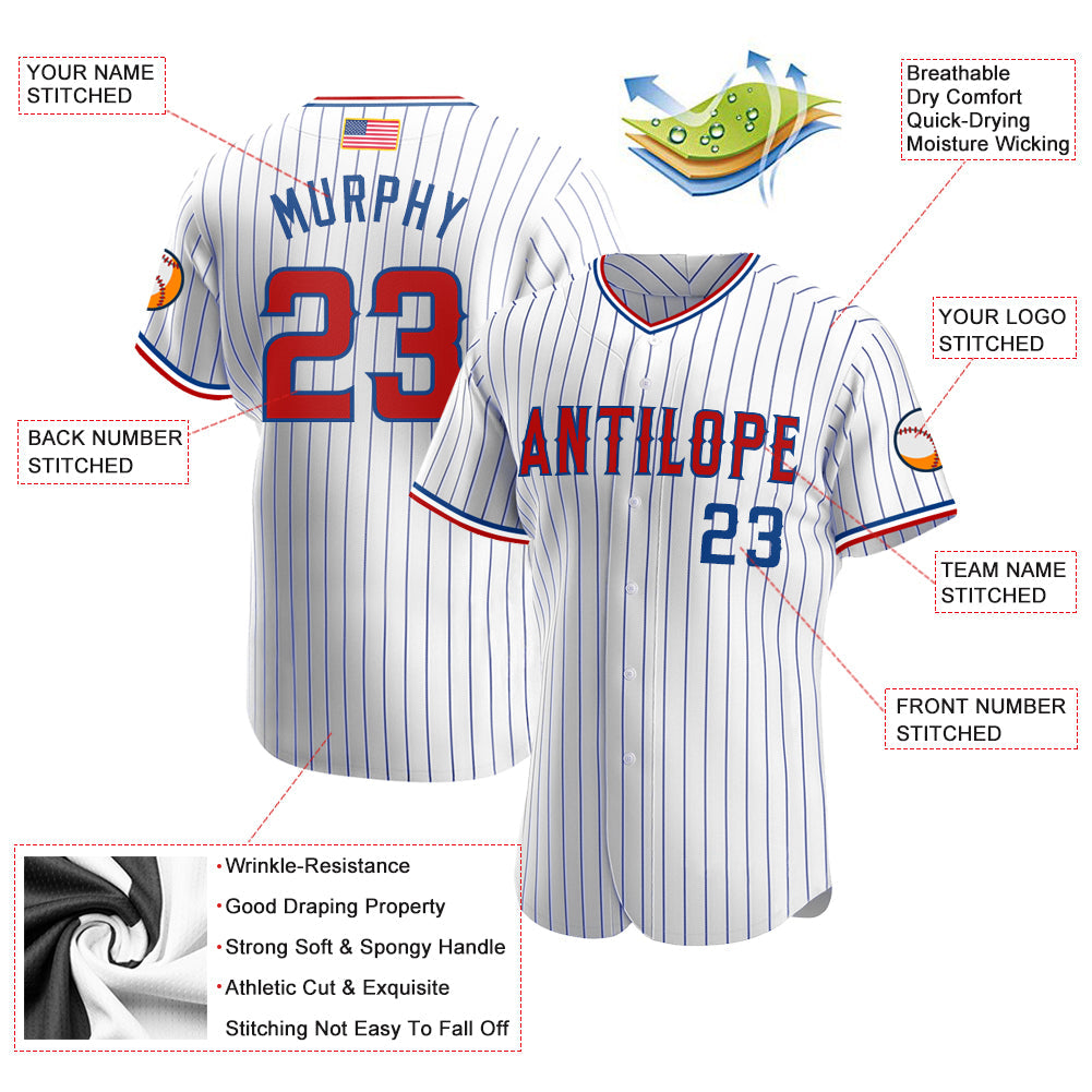 Custom White Royal Pinstripe Red-Royal Authentic American Flag Fashion Baseball Jersey - Sky-Custom
