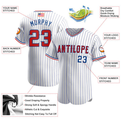 Custom White Royal Pinstripe Red-Royal Authentic American Flag Fashion Baseball Jersey - Sky-Custom