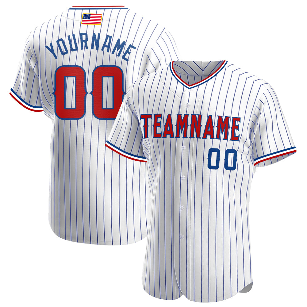 Custom White Royal Pinstripe Red-Royal Authentic American Flag Fashion Baseball Jersey - Sky-Custom