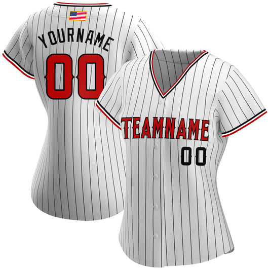 Custom White Black Pinstripe Red-Black Authentic American Flag Fashion Baseball Jersey - Sky-Custom