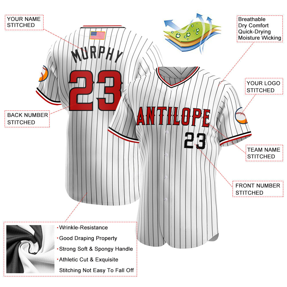 Custom White Black Pinstripe Red-Black Authentic American Flag Fashion Baseball Jersey - Sky-Custom