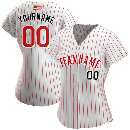 Custom White Red Pinstripe Red-Black Authentic American Flag Fashion Baseball Jersey - Sky-Custom