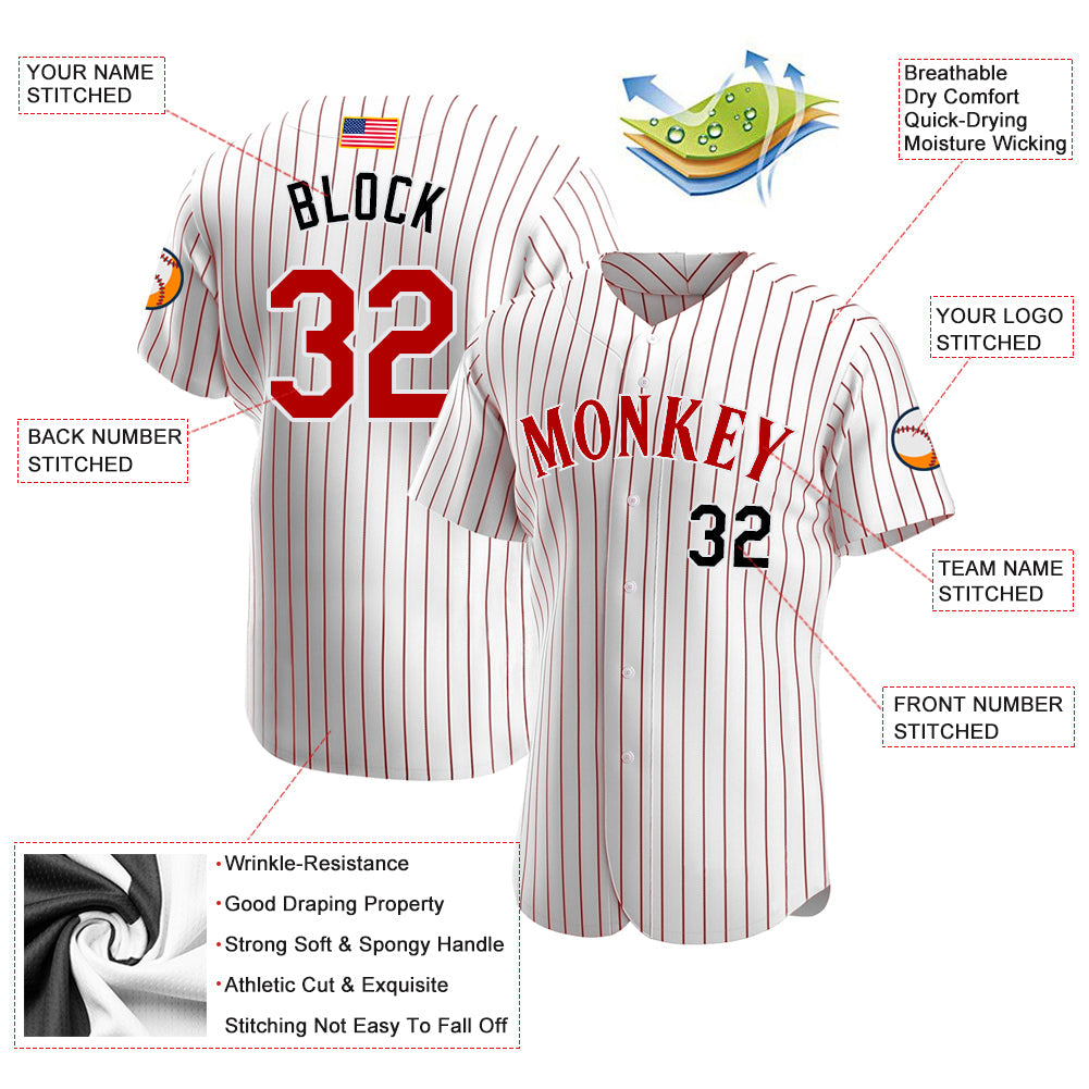 Custom White Red Pinstripe Red-Black Authentic American Flag Fashion Baseball Jersey - Sky-Custom