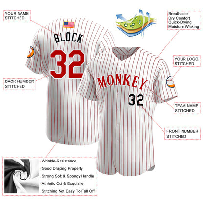 Custom White Red Pinstripe Red-Black Authentic American Flag Fashion Baseball Jersey - Sky-Custom
