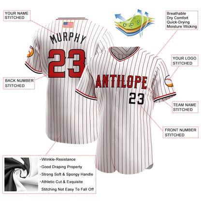 Custom White Red Pinstripe Red-Black Authentic American Flag Fashion Baseball Jersey - Sky-Custom