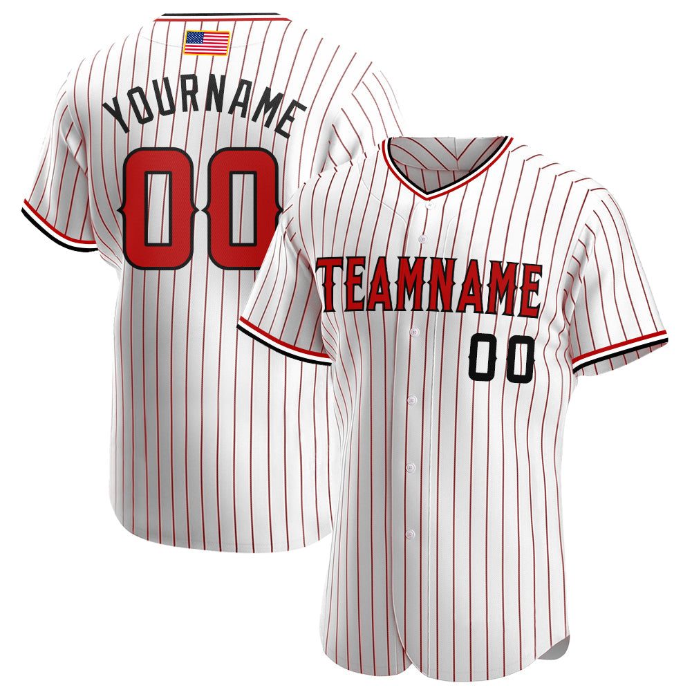 Custom White Red Pinstripe Red-Black Authentic American Flag Fashion Baseball Jersey - Sky-Custom