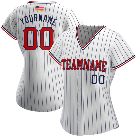 Custom White Navy Pinstripe Red-Navy Authentic American Flag Fashion Baseball Jersey - Sky-Custom