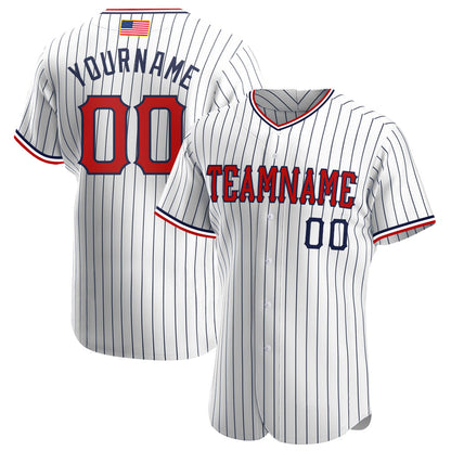 Custom White Navy Pinstripe Red-Navy Authentic American Flag Fashion Baseball Jersey - Sky-Custom
