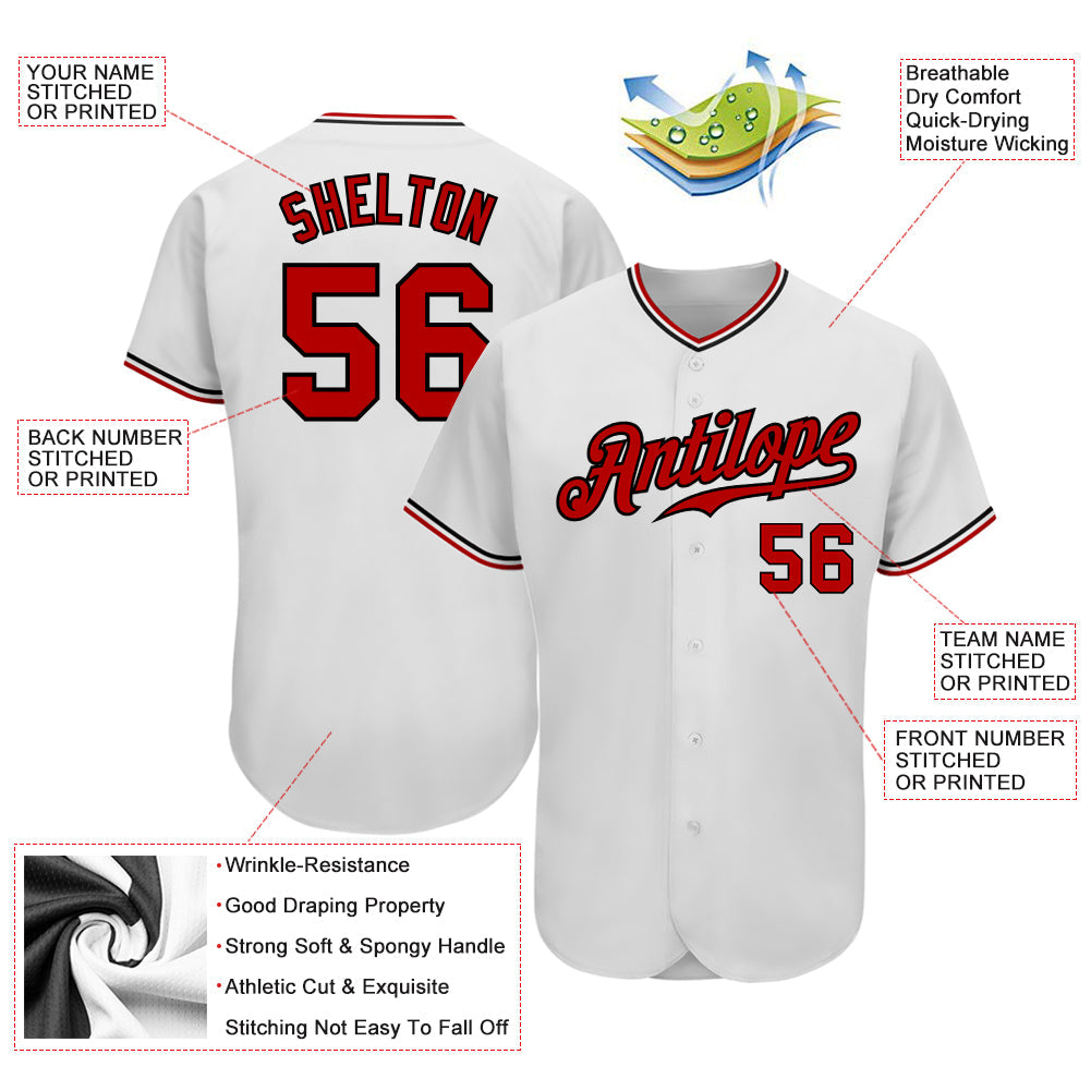 Custom White Red-Black Authentic Baseball Jersey - Sky-Custom