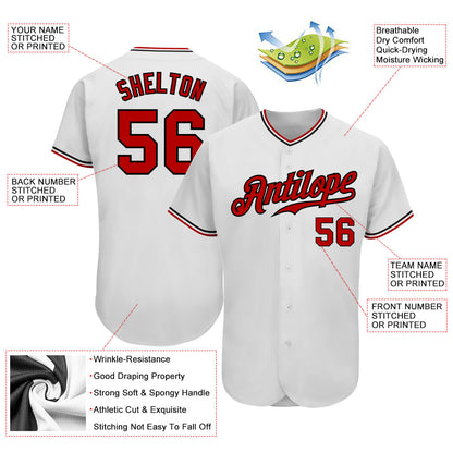 Custom White Red-Black Authentic Baseball Jersey - Sky-Custom