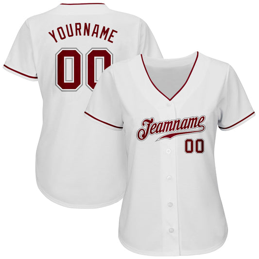 Custom White Crimson-Gray Authentic Baseball Jersey - Sky-Custom