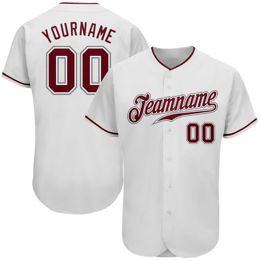 Custom White Crimson-Gray Authentic Baseball Jersey - Sky-Custom