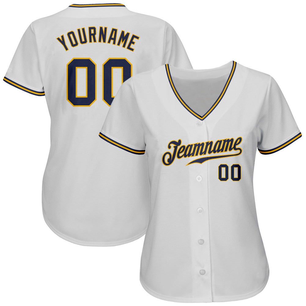 Custom White Navy-Gold Authentic Baseball Jersey - Sky-Custom