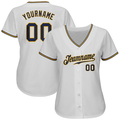Custom White Navy-Gold Authentic Baseball Jersey - Sky-Custom