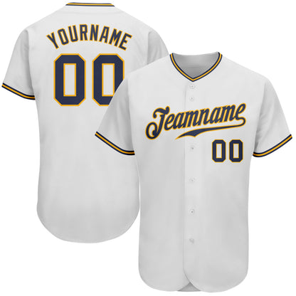Custom White Navy-Gold Authentic Baseball Jersey - Sky-Custom