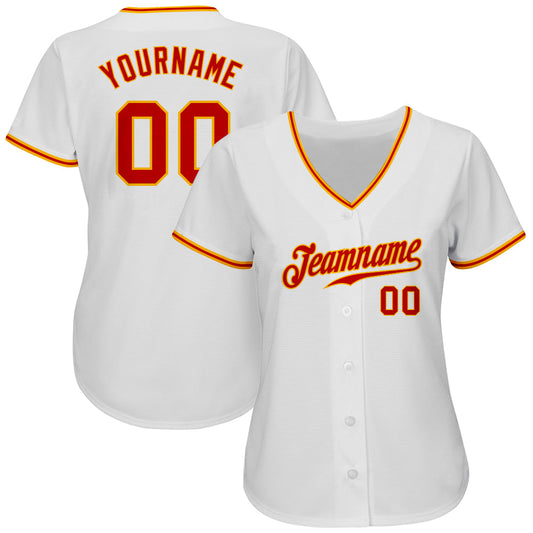 Custom White Red-Gold Authentic Baseball Jersey - Sky-Custom