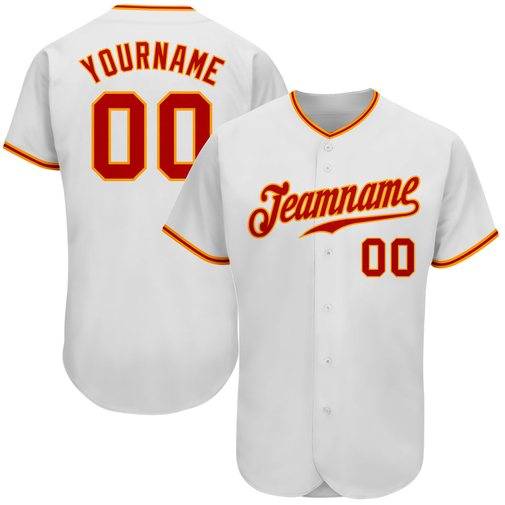 Custom White Red-Gold Authentic Baseball Jersey - Sky-Custom