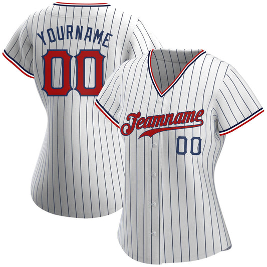 Custom White Navy Pinstripe Red-Navy Authentic Baseball Jersey - Sky-Custom