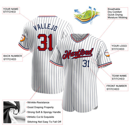 Custom White Navy Pinstripe Red-Navy Authentic Baseball Jersey - Sky-Custom