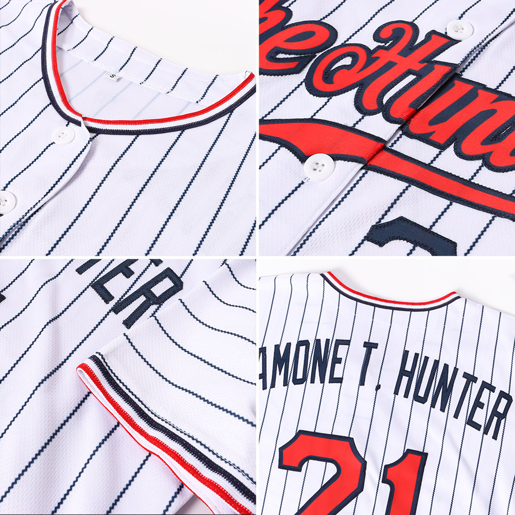 Custom White Navy Pinstripe Red-Navy Authentic Baseball Jersey - Sky-Custom