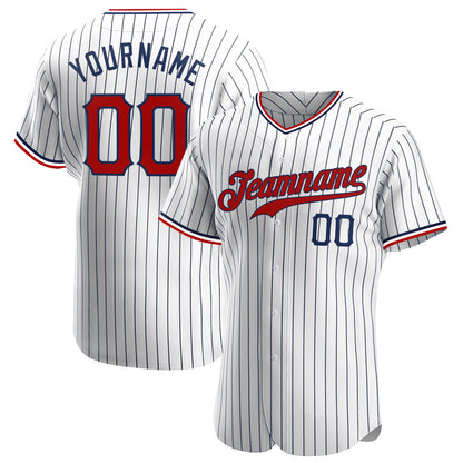 Custom White Navy Pinstripe Red-Navy Authentic Baseball Jersey - Sky-Custom
