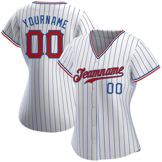 Custom White Royal Pinstripe Red-Royal Authentic Baseball Jersey - Sky-Custom