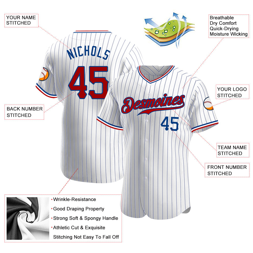 Custom White Royal Pinstripe Red-Royal Authentic Baseball Jersey - Sky-Custom