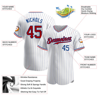 Custom White Royal Pinstripe Red-Royal Authentic Baseball Jersey - Sky-Custom