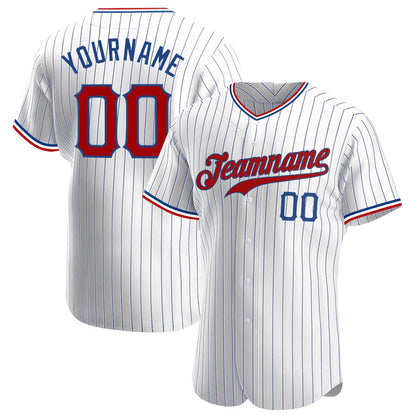 Custom White Royal Pinstripe Red-Royal Authentic Baseball Jersey - Sky-Custom