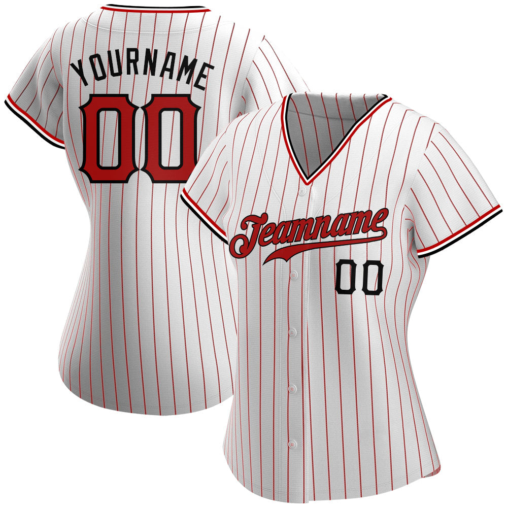 Custom White Red Pinstripe Red-Black Authentic Baseball Jersey - Sky-Custom