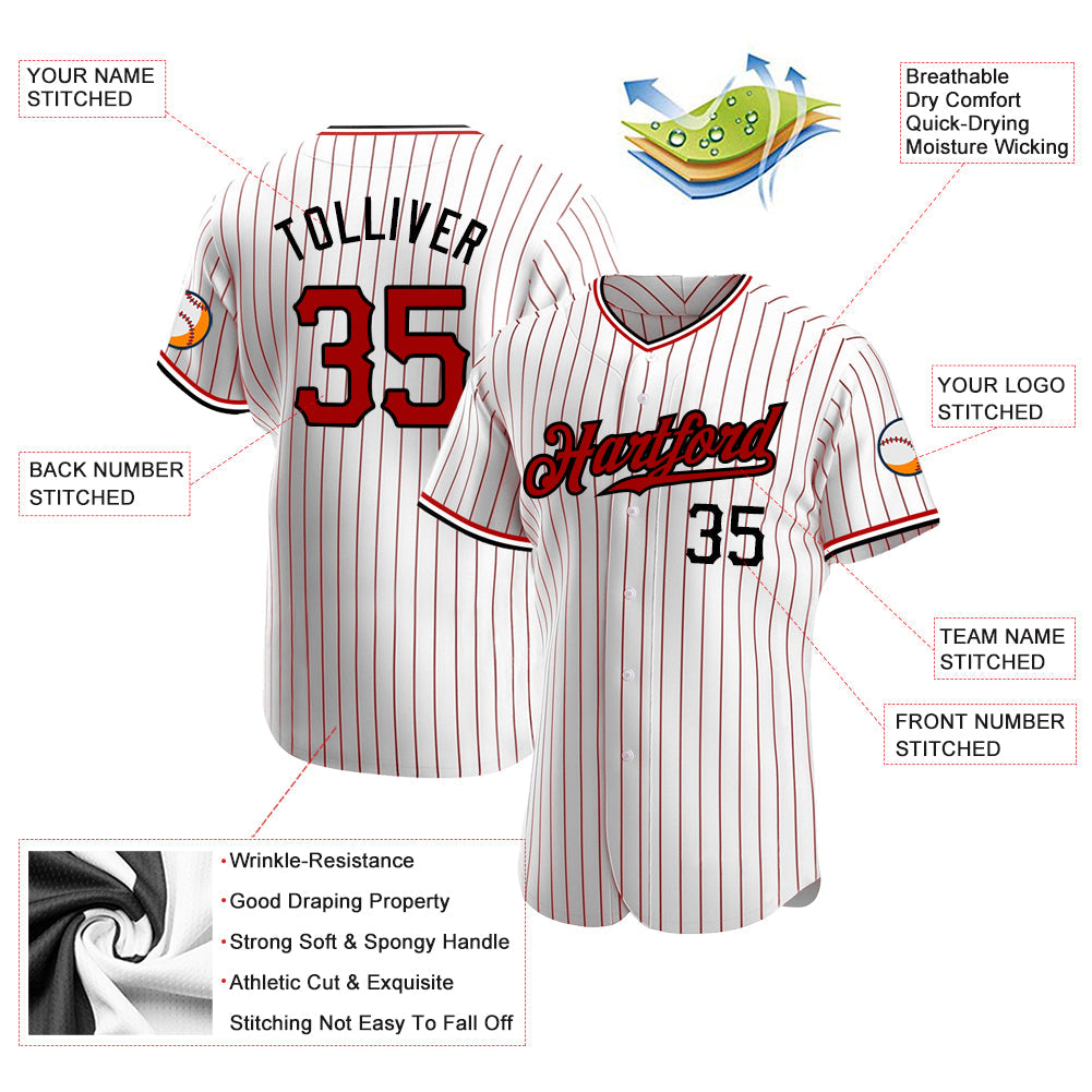 Custom White Red Pinstripe Red-Black Authentic Baseball Jersey - Sky-Custom