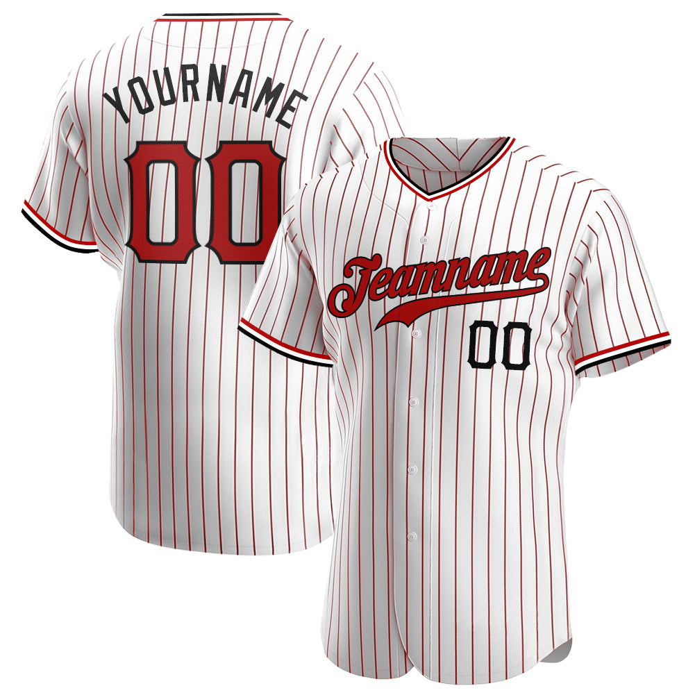 Custom White Red Pinstripe Red-Black Authentic Baseball Jersey - Sky-Custom
