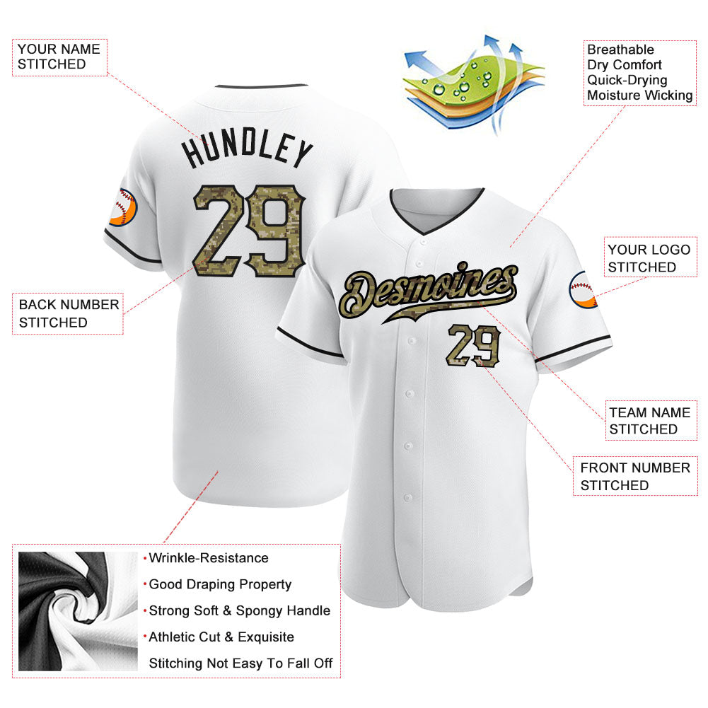 Custom White Camo-Black Authentic Baseball Jersey - Sky-Custom