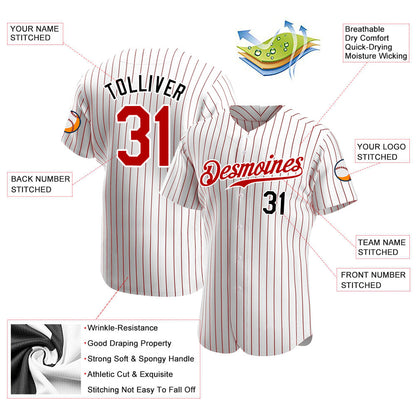 Custom White Red Pinstripe Red-Black Authentic Baseball Jersey - Sky-Custom