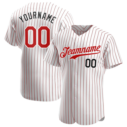 Custom White Red Pinstripe Red-Black Authentic Baseball Jersey - Sky-Custom