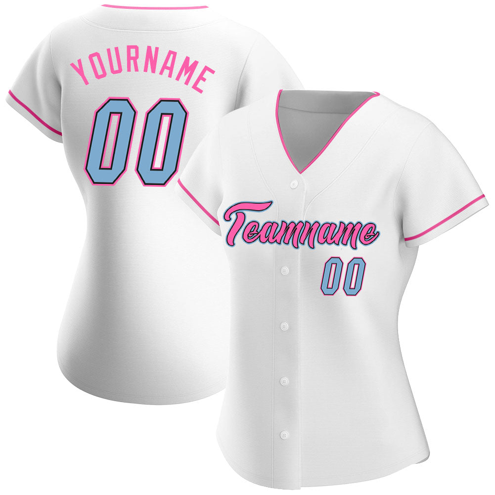 Custom White Light Blue-Pink Authentic Baseball Jersey - Sky-Custom